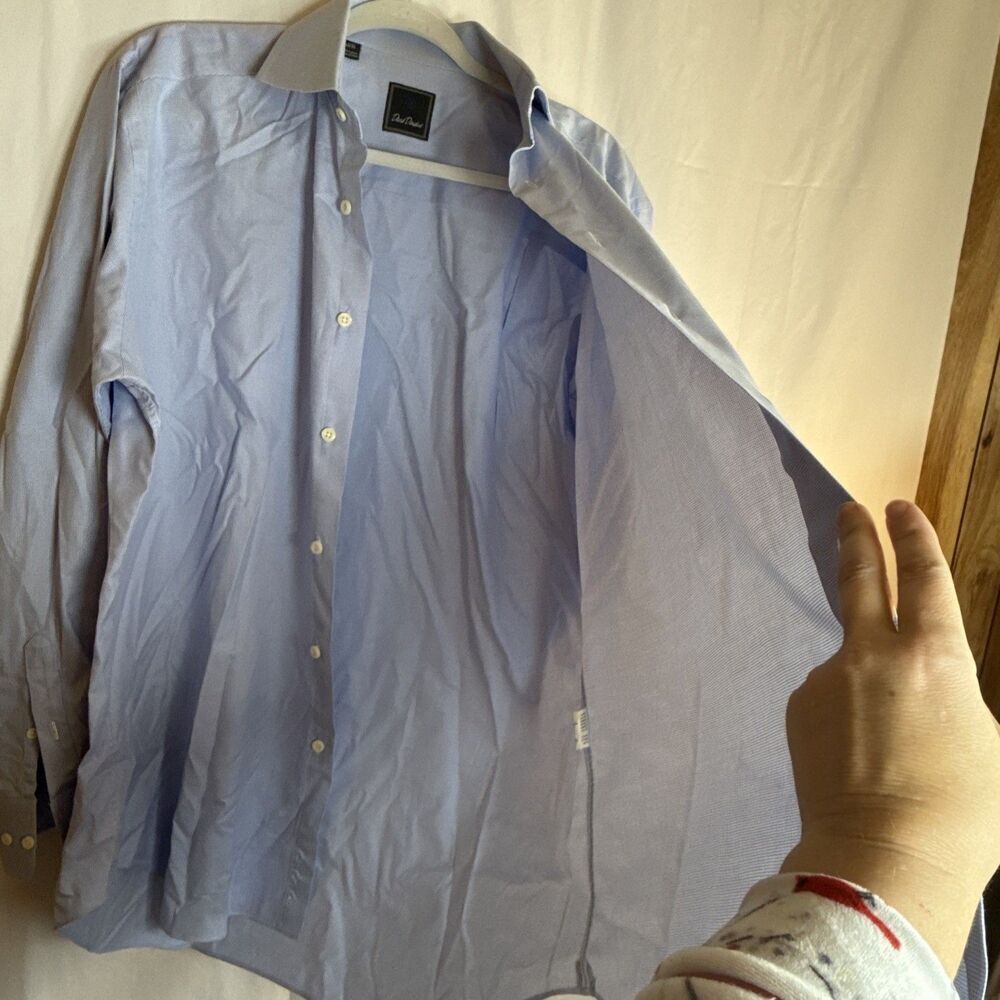 Men’s David Donahue Blue Check Long Sleeve Size 34/35 Preowned - Picture 10 of 16